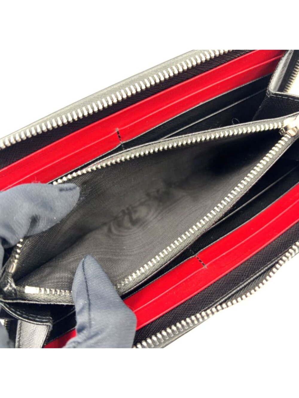 Prada Zip Around Leather Black Wallet Silver - Picture 5 of 14